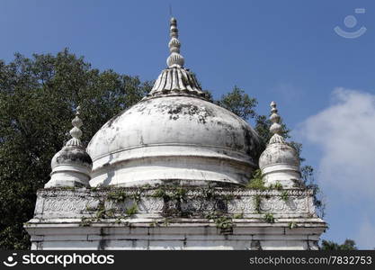 Top of white Hindu temple in Gorkha, Nepal