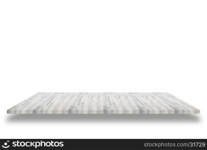 Top of white wooden shelf isolated on white background. For product display