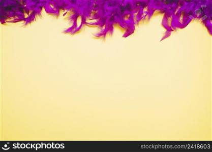 top purple feathers border yellow background with copy space writing text