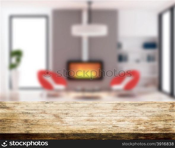Top table wood and living room background