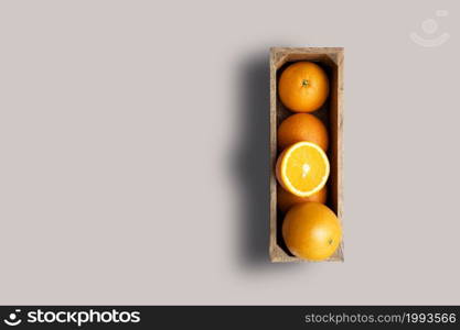 Top up up view fresh oranges isolated on gray background. suitable for your design project.