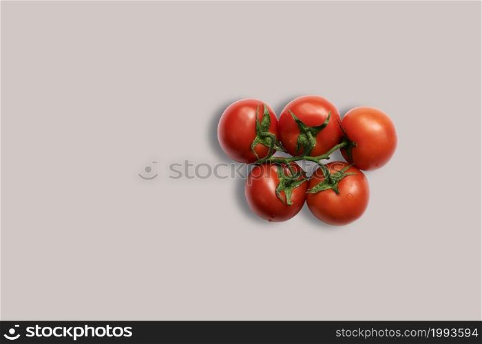 Top up up view red tomatoes isolated on grey background. suitable for your design project.