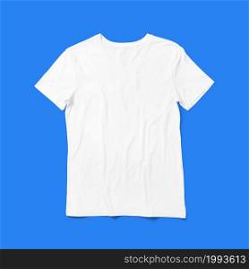 Top up up view white v neck t shirt isolated on blue background. suitable for your design project.