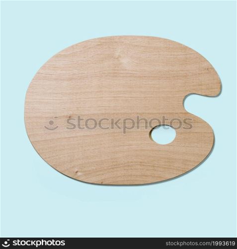 Top up up view wooden palette isolated on blue background. suitable for your design project.