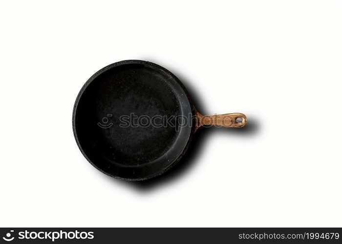 Top up view of black frying pan isolated on white . fit for your design element.