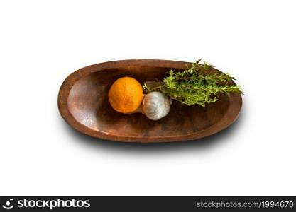 Top up view of wooden bowl asian spicy , fit for your design element.