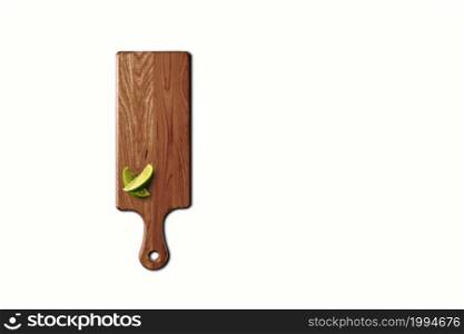 Top up view wooden cut board isolated on white . fit for your design element.