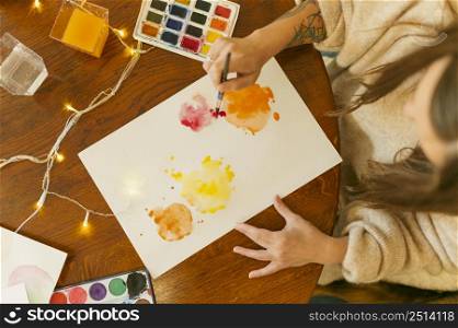 top view abstract paint color palette