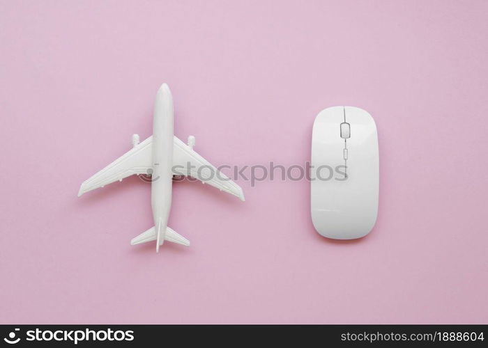 top view airplane beside mouse. Resolution and high quality beautiful photo. top view airplane beside mouse. High quality and resolution beautiful photo concept