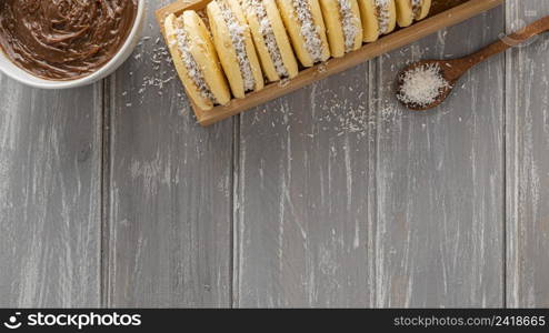 top view alfajores cookies with copy space