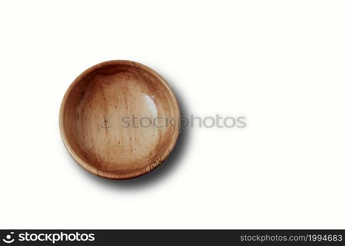 Top view an Empty Wooden Bowl isolated on white