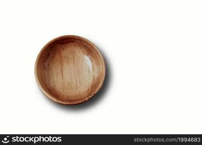 Top view an Empty Wooden Bowl isolated on white