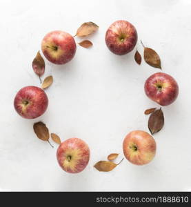 top view apples autumn leaves. Resolution and high quality beautiful photo. top view apples autumn leaves. High quality and resolution beautiful photo concept