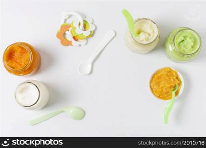 top view arrangement with baby food