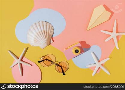 top view arrangement with seashells