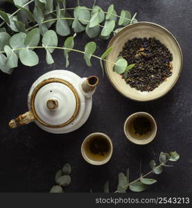 top view arrangement with tea herbs