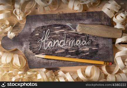 top view artisan jobs equipment hand made words wood