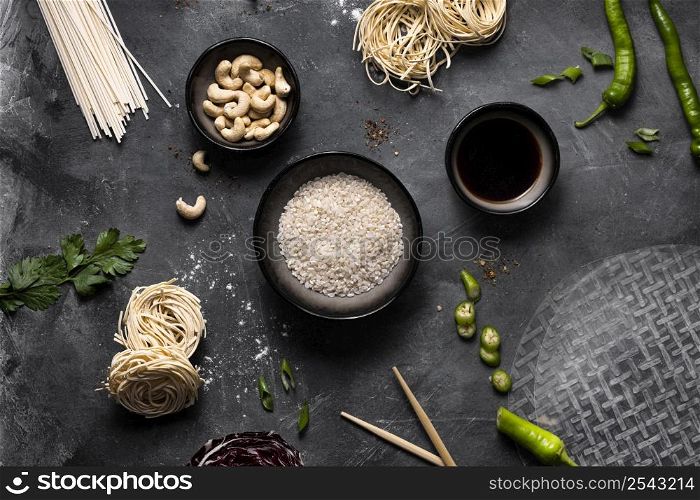 top view asian food ingredients concept 2