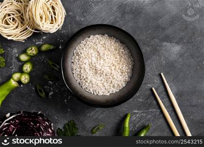 top view asian food ingredients concept