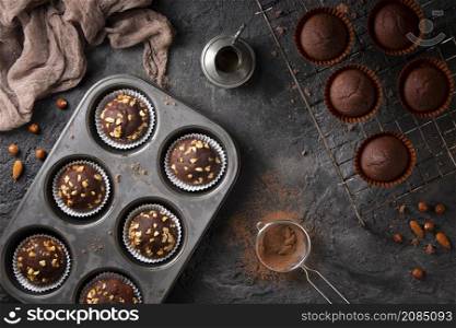 top view assortment chocolate cupcakes
