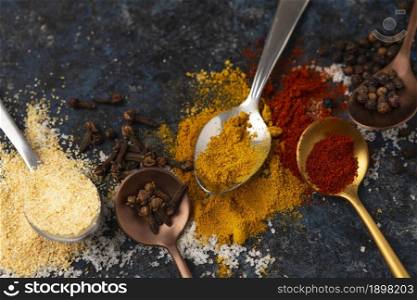 top view assortment delicious raw spices. Resolution and high quality beautiful photo. top view assortment delicious raw spices. High quality beautiful photo concept