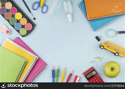 top view assortment education day elements with copy space