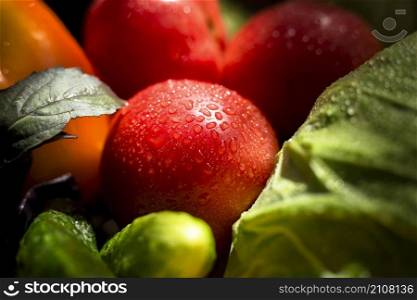 top view assortment fresh autumnal vegetables fruits