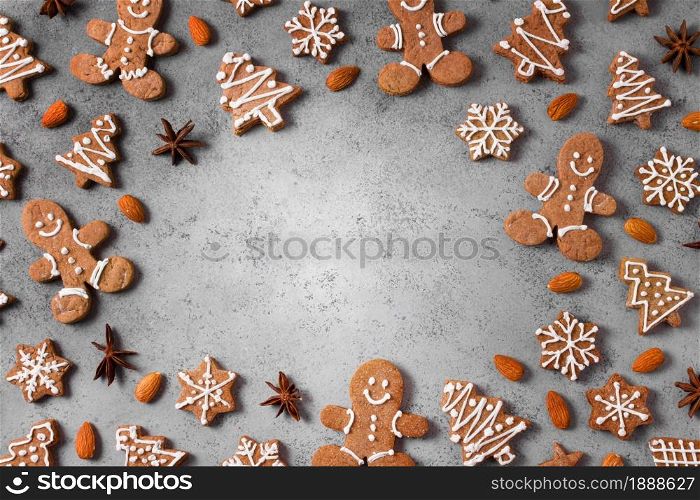 top view assortment gingerbread cookies. Resolution and high quality beautiful photo. top view assortment gingerbread cookies. High quality and resolution beautiful photo concept