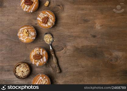 top view assortment muffins with copy space