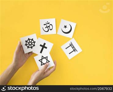 top view assortment religious symbols
