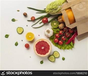 top view assortment vegetables grocery bag. Resolution and high quality beautiful photo. top view assortment vegetables grocery bag. High quality beautiful photo concept