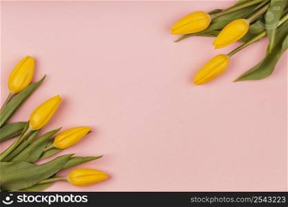 top view assortment yellow tulips with copy space