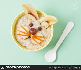 top view baby food with apple slices