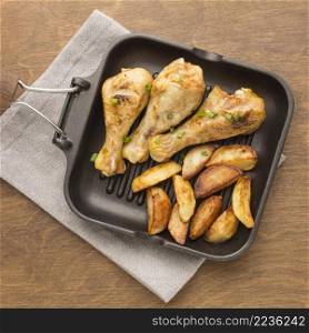 top view baked chicken wedges pan