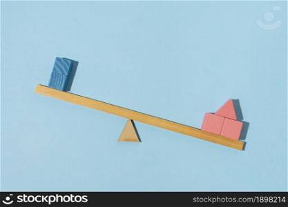 top view balance cubes blue background. Resolution and high quality beautiful photo. top view balance cubes blue background. High quality beautiful photo concept