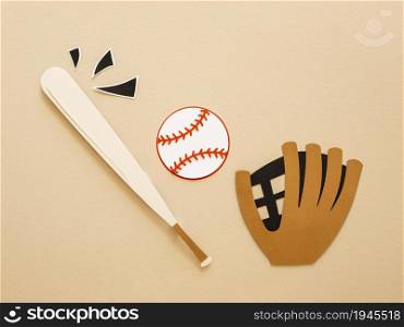 top view baseball bat with glove ball. High resolution photo. top view baseball bat with glove ball. High quality photo