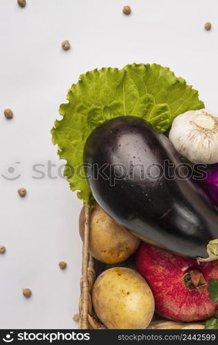 top view basket fresh vegetables