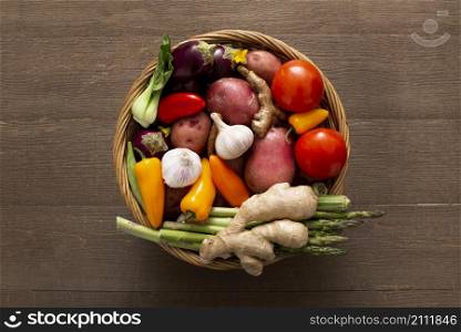 top view basket with vegetables