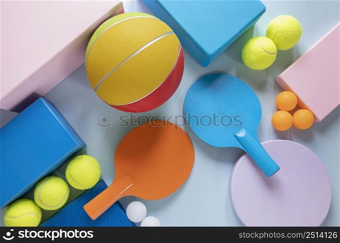 top view basketball with ping pong tennis balls