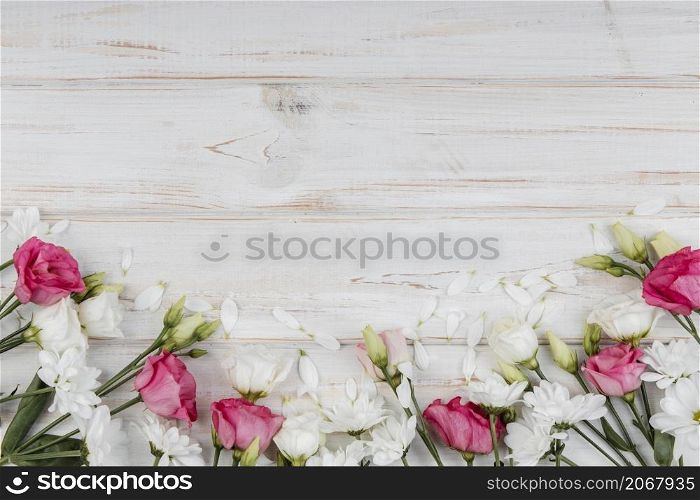 top view beautiful spring flowers composition with copy space