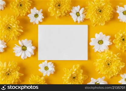 top view beautiful spring flowers composition with empty card