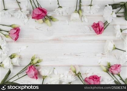 top view beautiful spring flowers frame