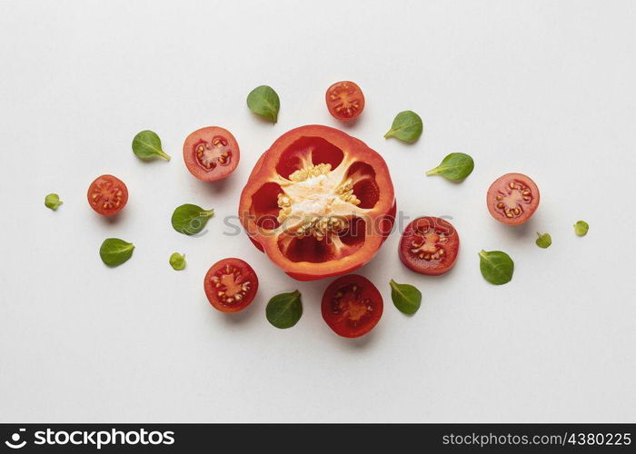 top view bell pepper with tomatoes