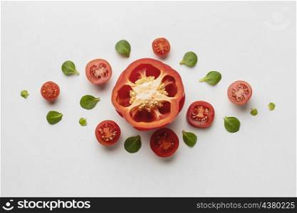 top view bell pepper with tomatoes