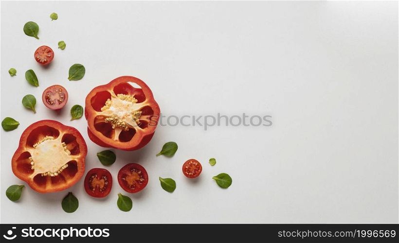 top view bell pepper with tomatoes copy space
