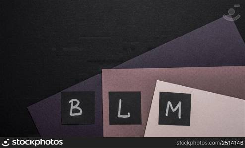 top view black lives matter cards with letters multicolored paper