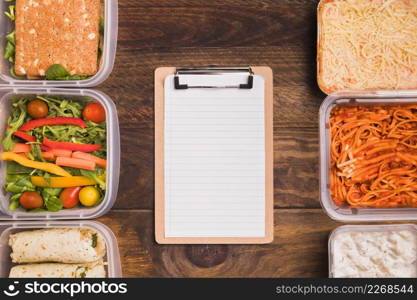 top view blank clipboard with lunchboxes