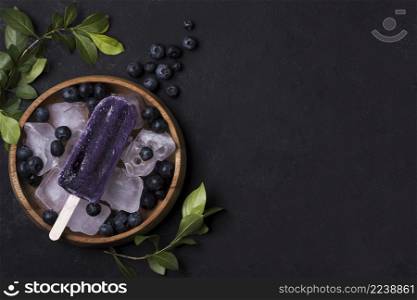 top view blueberries ice cream with copy space