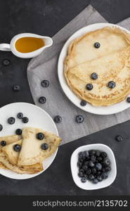 top view blueberries pancakes