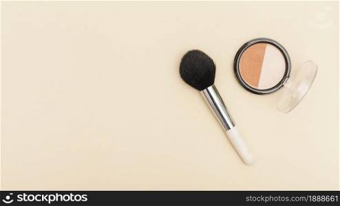 top view blush with make up brush. Resolution and high quality beautiful photo. top view blush with make up brush. High quality and resolution beautiful photo concept